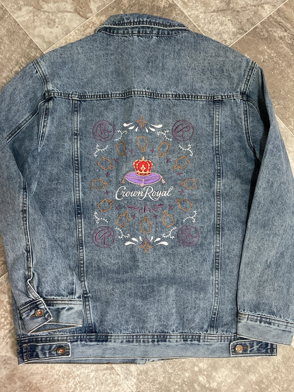 NEW!! Crown Royal Embroidered Blue Denim Jacket